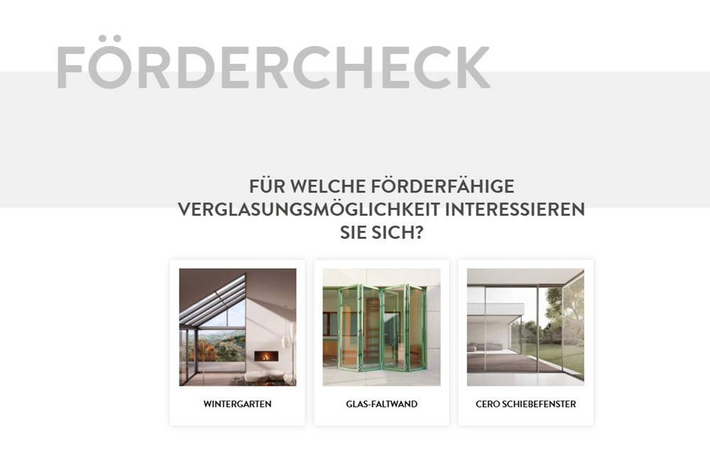Der Fördercheck von Solarlux zeigt im ersten Schritt, ob ein Projekt förderfähig ist